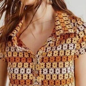 Free People Women's Babe Town Floral Polo Top Size Small